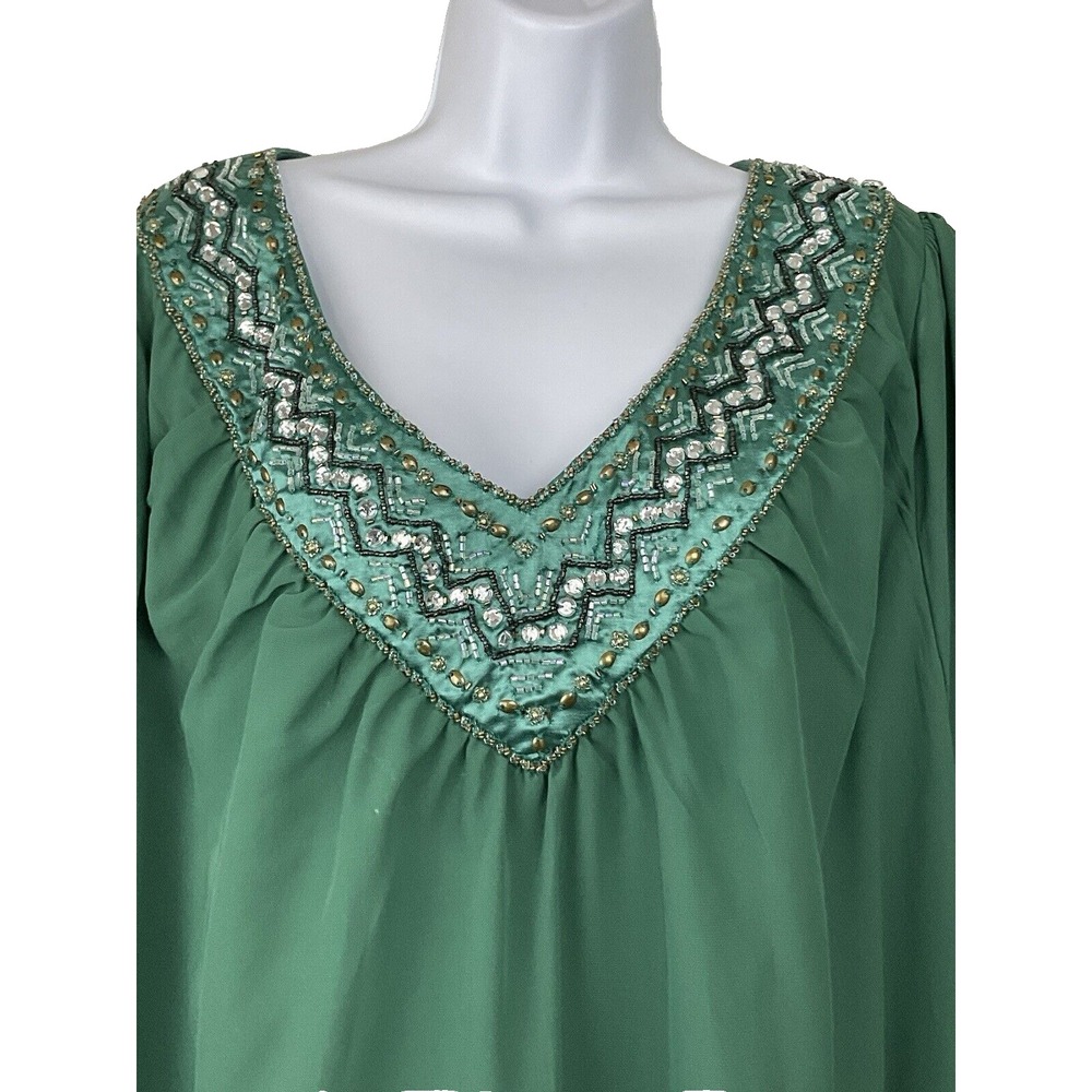 Womens Beaded Sheer Sequin Top Plus Fairy Formal Cocktail Satin Trim Feminine - Picture 2 of 6